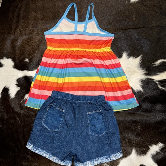 Girls 2 Piece Rainbow Striped Cami Top & Matching Shorts - Picture 2 of 10
